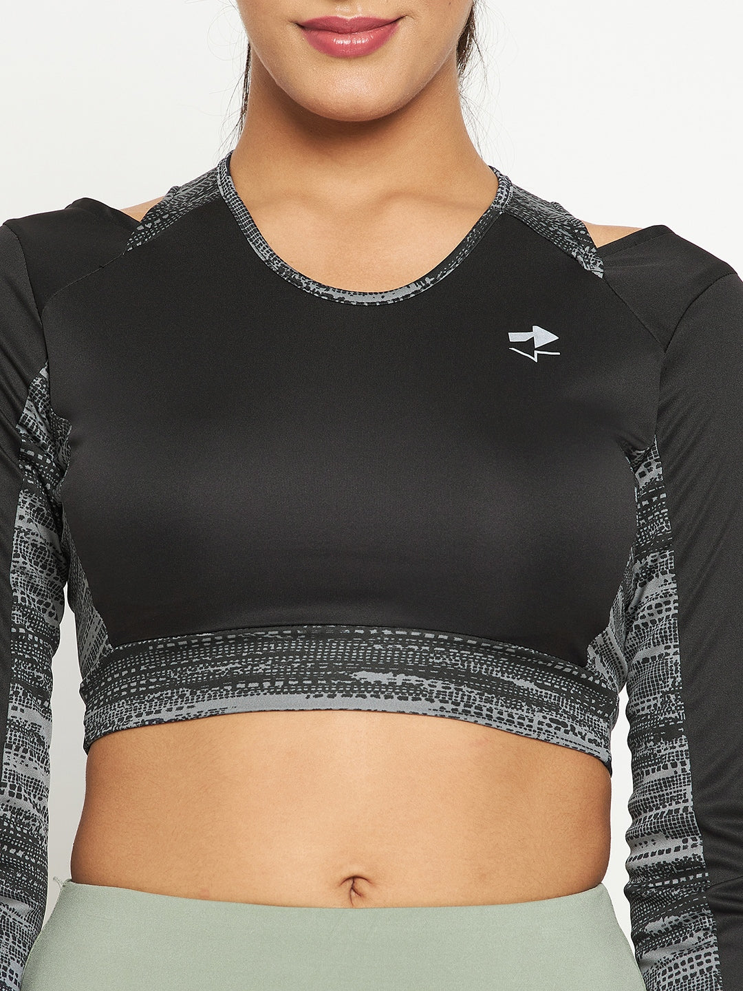 Women’s Black Crop Top – Long Sleeve, Stretchable, Gym Wear