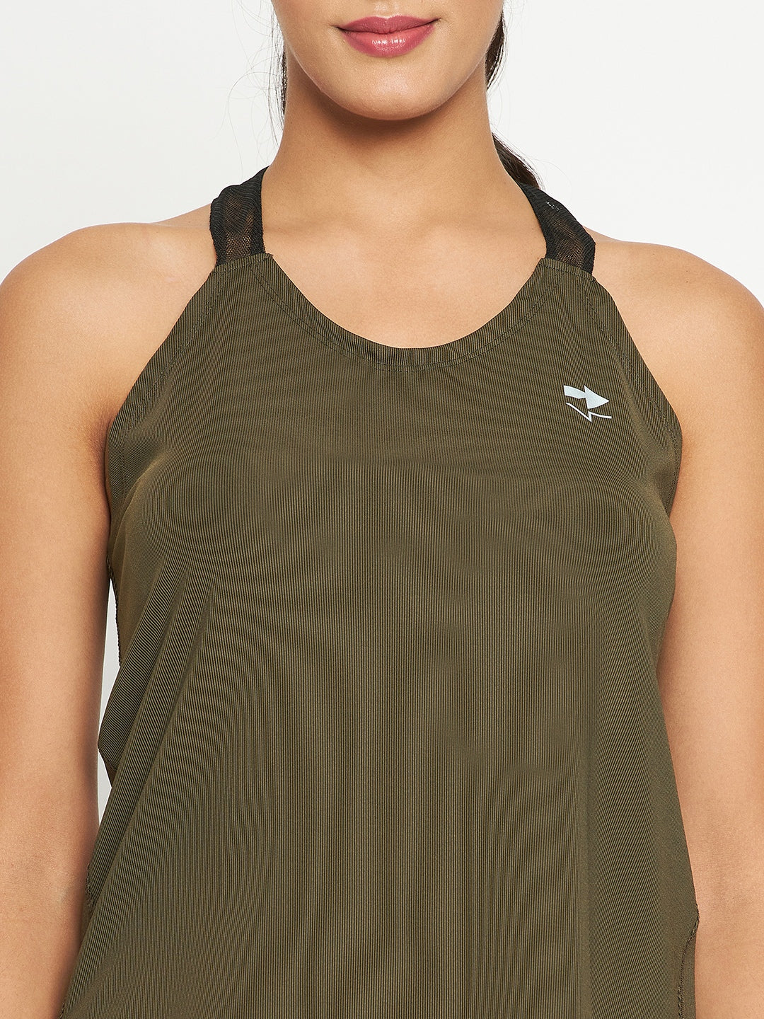 Women’s Halter Neck Sleeveless Top – Olive Green, Open Back Design