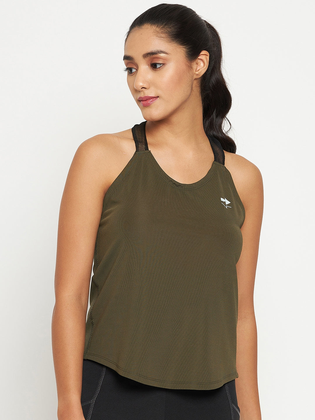 Women’s Halter Neck Sleeveless Top – Olive Green, Open Back Design