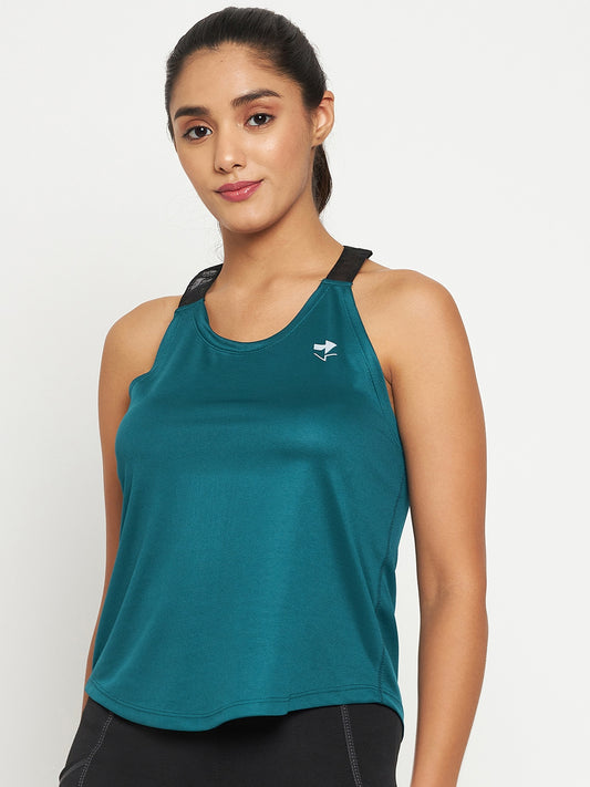 Women’s Halter Neck Sleeveless Top – Teal, Open Back Design