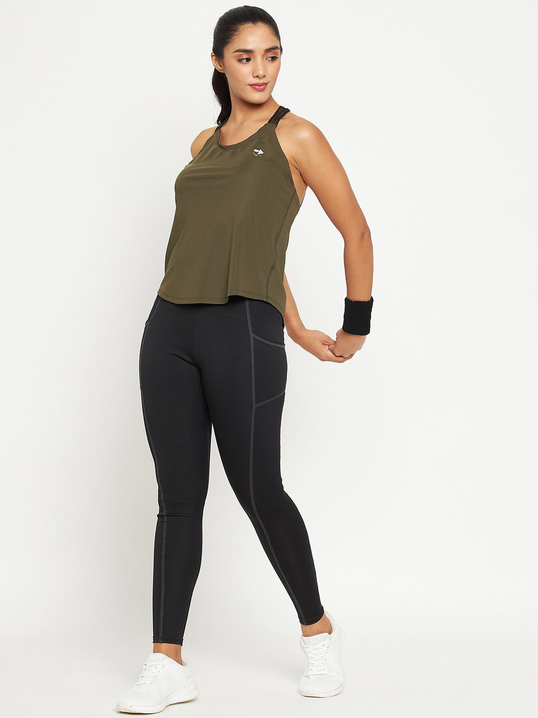Women’s Halter Neck Sleeveless Top – Olive Green, Open Back Design